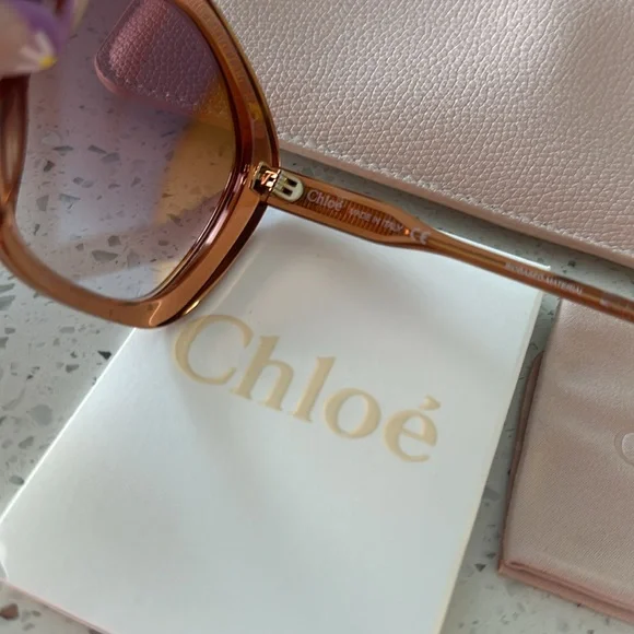 NWT CHLOE OVERSIZED GEOMETRIC SHAPE SUNGLASSES MADE IN ITALY 57-19-140 ORANGE - Picture 12 of 16